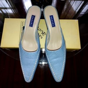 Vintage Baby Blue Mule Slip On Leather Upper